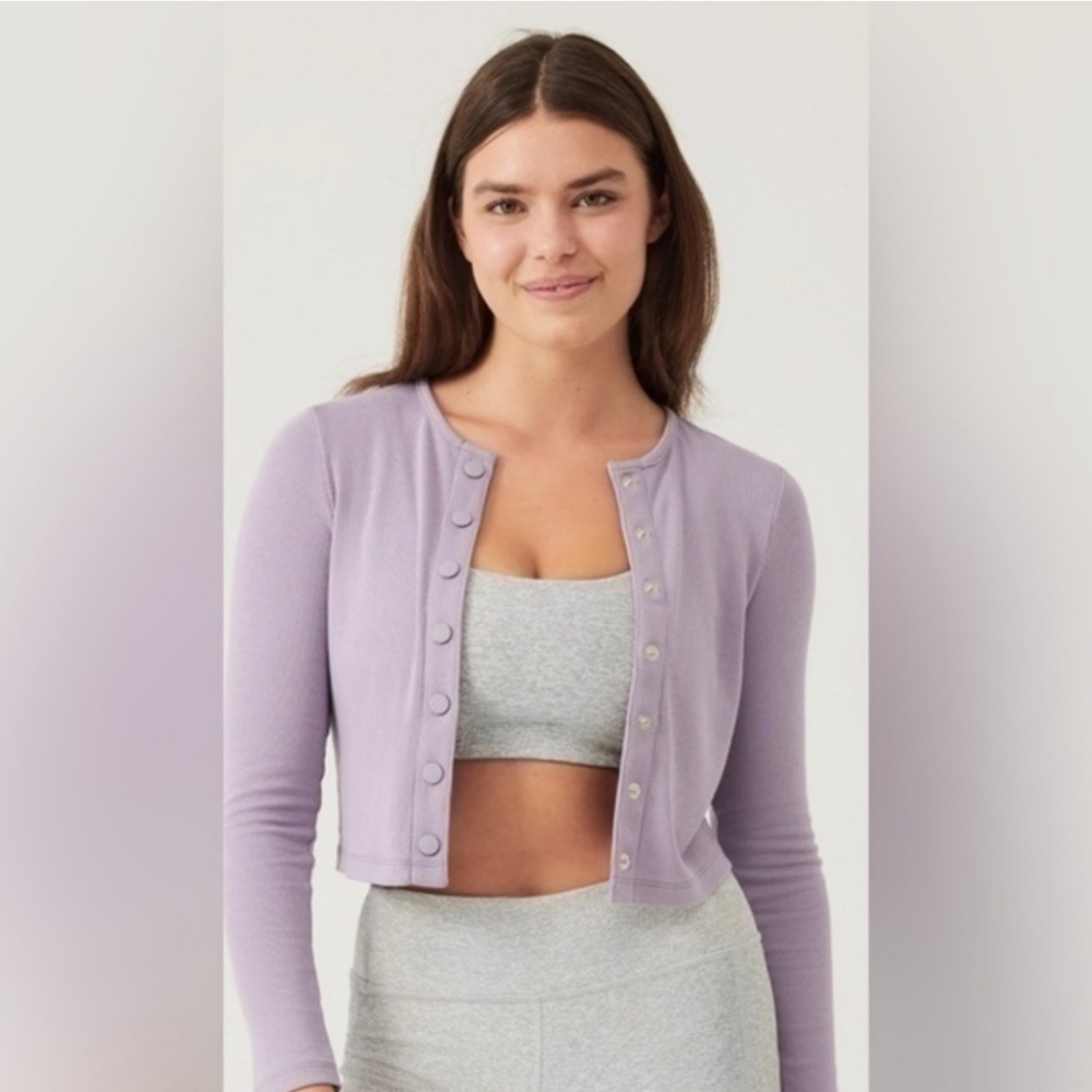 Outdoor Voices Cozy Ribbed Cropped Cardigan, Earl Grey, S, NWT